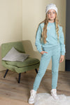 Meisjes Sane sweat pants with pintuck at front van NoBell in de kleur Vintage Blue in maat 170-176.