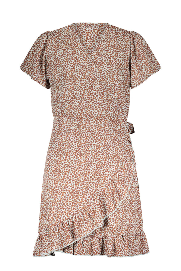 Meisjes Morly cross over frilled dress s/sl van NoBell in de kleur Spa Blue in maat 170-176.