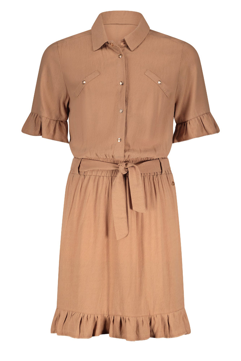 Meisjes Madua shirt dress with frilled s/sl van NoBell in de kleur Animal Brown in maat 170-176.