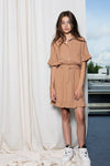 Meisjes Madua shirt dress with frilled s/sl van NoBell in de kleur Animal Brown in maat 170-176.