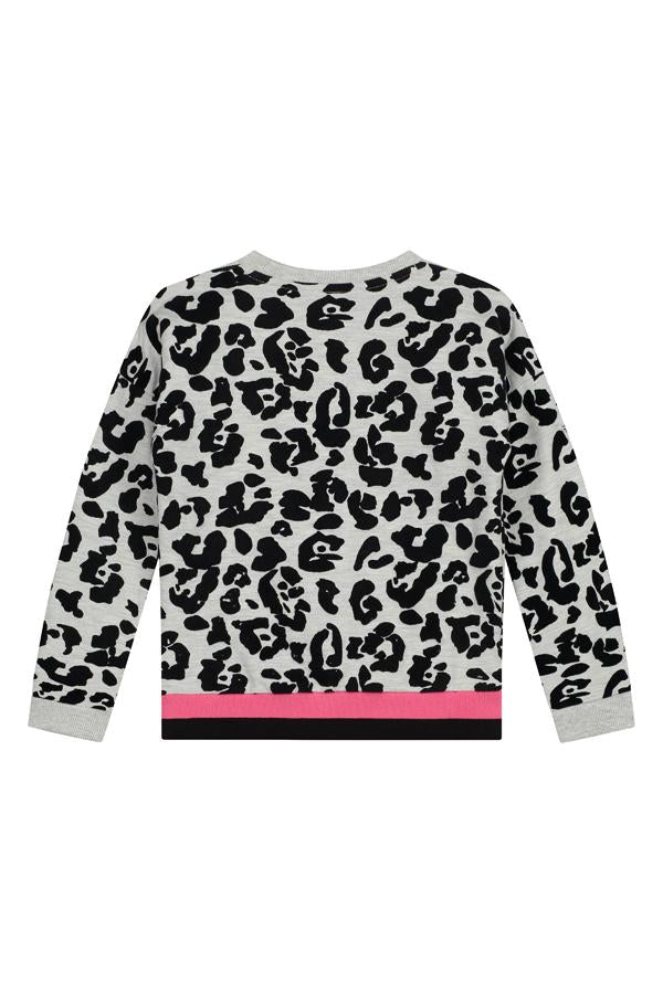 Meisjes Sweater van Quapi in de kleur Dark Grey Leopard in maat 134/140.