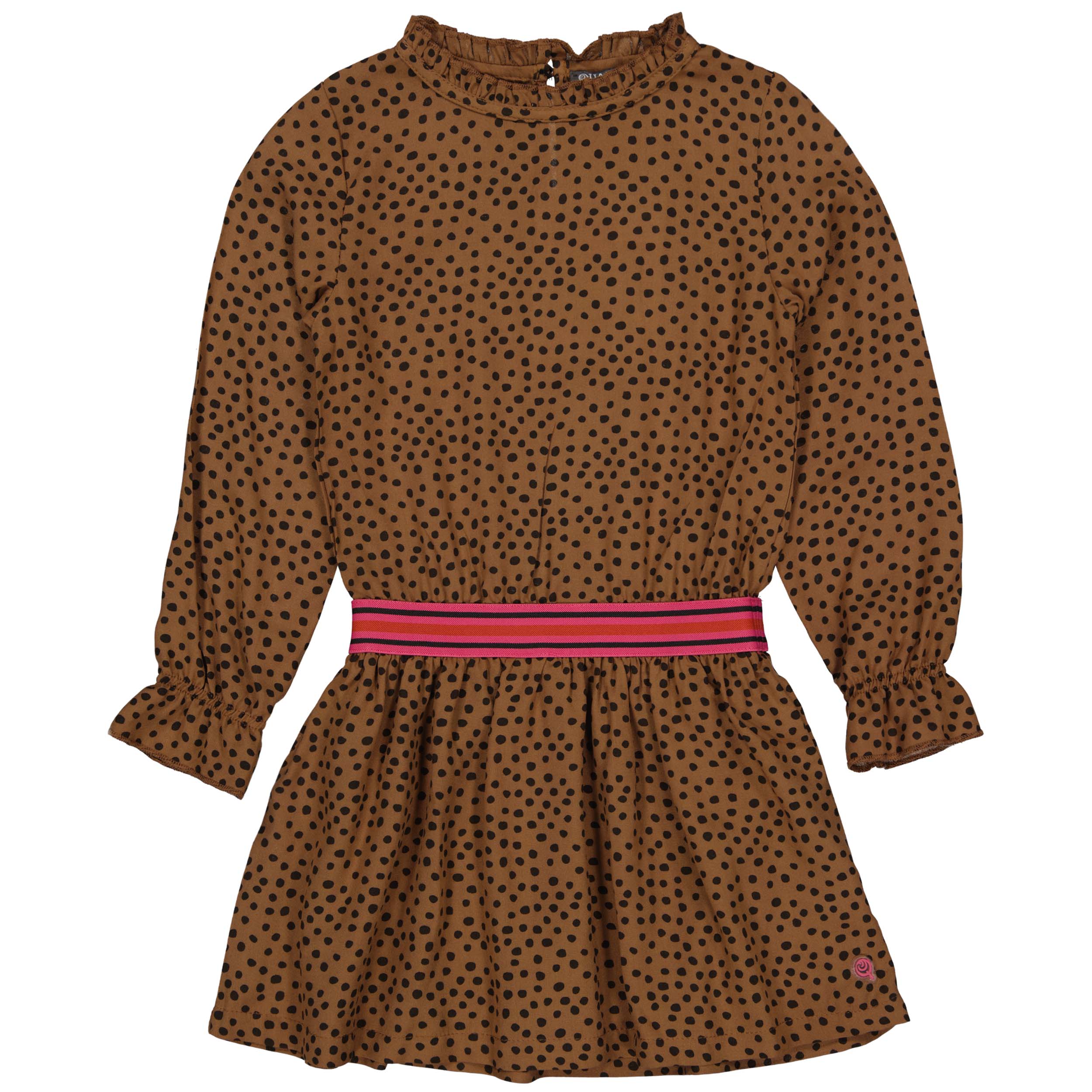 Meisjes Dress RANAW221 van Quapi in de kleur AOP Brown Fudge Dot in maat 98-104.