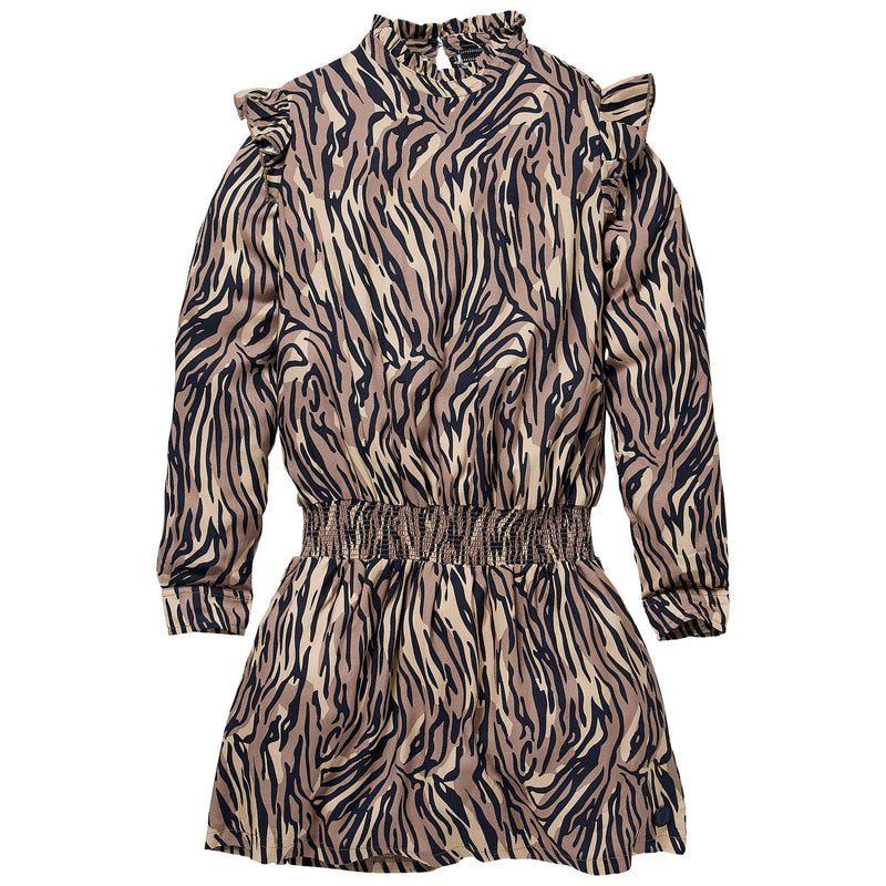 Meisjes Dress RAMONA W211 van LEVV in de kleur AOP Sand Zebra in maat 176.