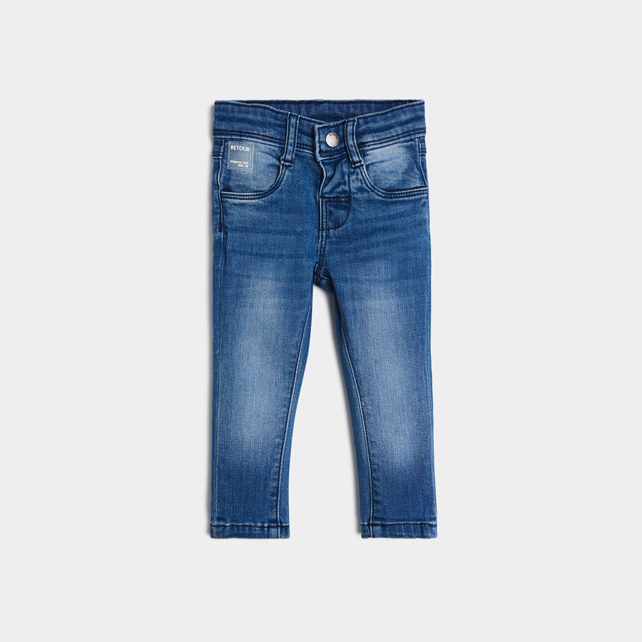 Jongens Jeans Jip medium blue denim van Retour in de kleur medium blue denim in maat 104.
