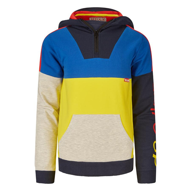 Jongens Hooded sweater Jimmo van Retour Jeans in de kleur Bright Yellow in maat 134/140.