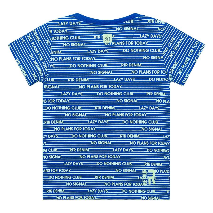 Jongens T-shirt stripe + text Fedde van RETOUR in de kleur mid blue in maat 86.