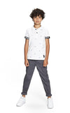 Jongens Chino pants Hugo van RETOUR in de kleur antra melange in maat 170/176.
