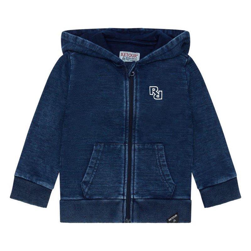 Jongens Hooded sweater zip Bjorre van RETOUR in de kleur medium blue denim in maat 86.