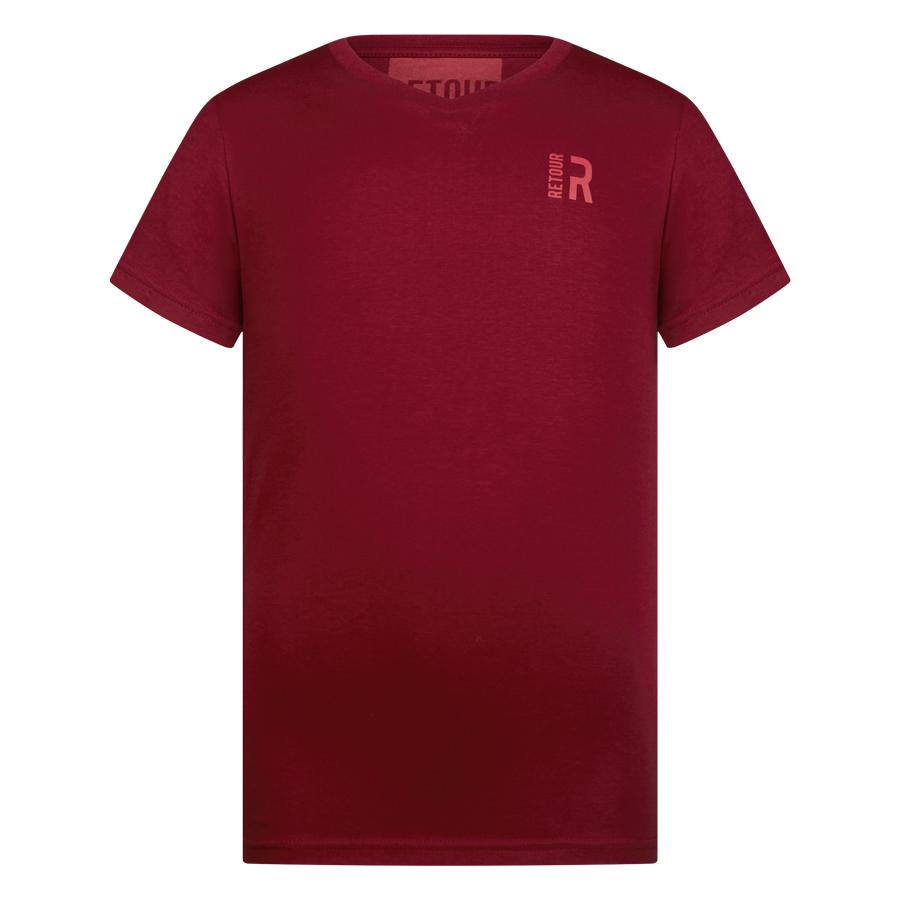 Jongens T-shirt Sean v-neck van Retour in de kleur bloodstone red in maat 158/164.