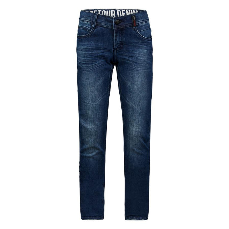 Jongens Spijkerbroek Tobias skinny fit van Retour in de kleur medium blue denim in maat 176.