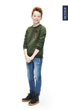 Jongens Sweater crewneck Sef van Retour in de kleur deep olive in maat 158/164.