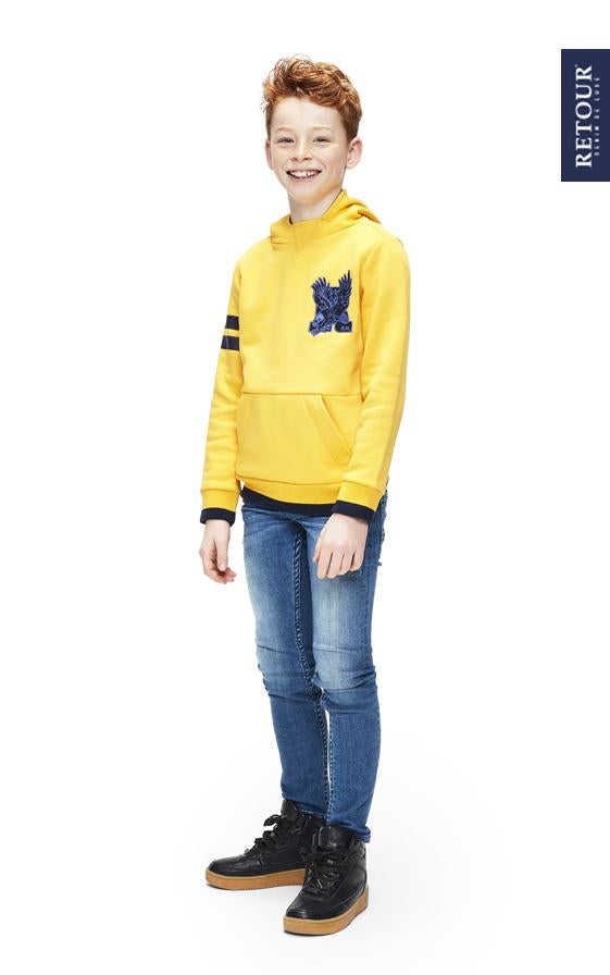 Jongens Hooded sweater Hidde van Retour in de kleur deep yellow in maat 158/164.