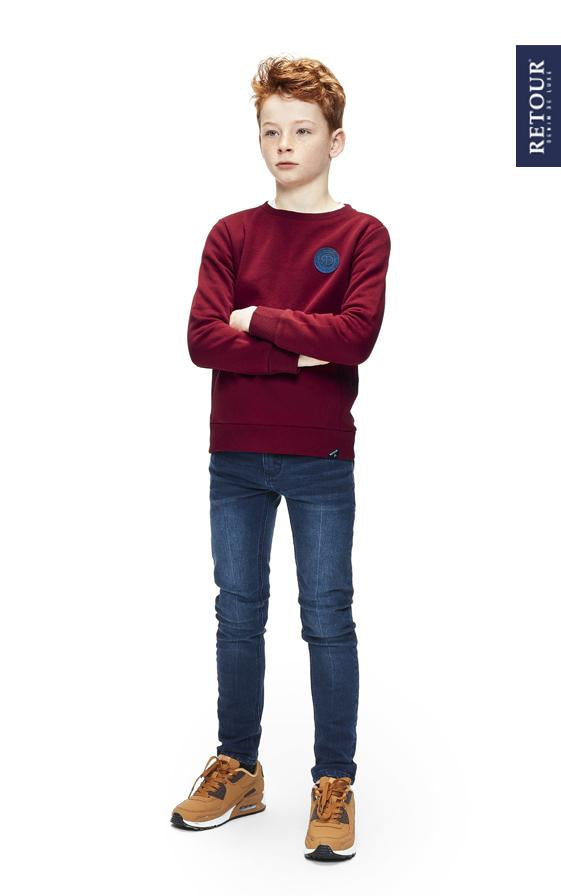 Jongens Sweater crewneck Colin van Retour in de kleur bloodstone red in maat 158/164.