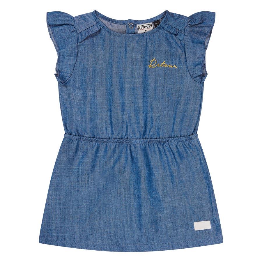Meisjes Dress short sleeve Leonie van RETOUR in de kleur light blue denim in maat 86.