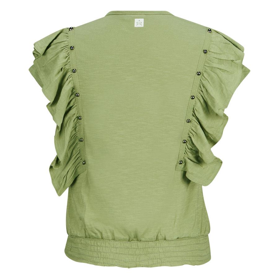 Meisjes T-shirt ruffles Valerie van RETOUR in de kleur light khaki in maat 170/176.