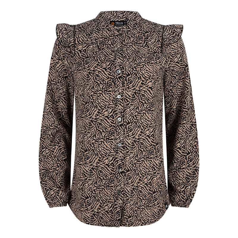 Meisjes Shirt Ls Ruffle Aop van Rellix in de kleur Black in maat 176.