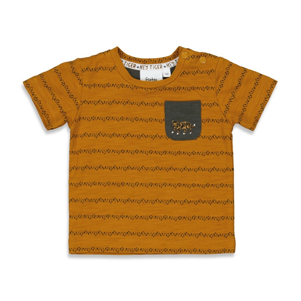s T-shirt streep - Hey Tiger van Feetje in de kleur Camel in maat 86.