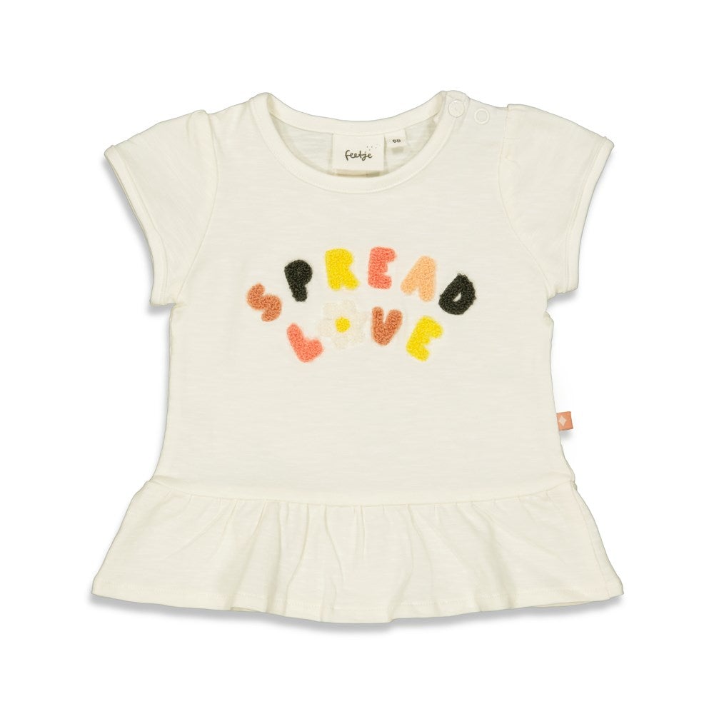 s T-shirt Spread Love - Have A Nice Daisy van Feetje in de kleur Offwhite in maat 86.
