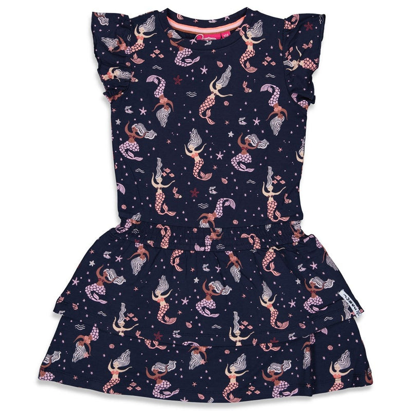 Meisjes Jurk volante - Mermaid Mambo van Jubel in de kleur Marine in maat 140.