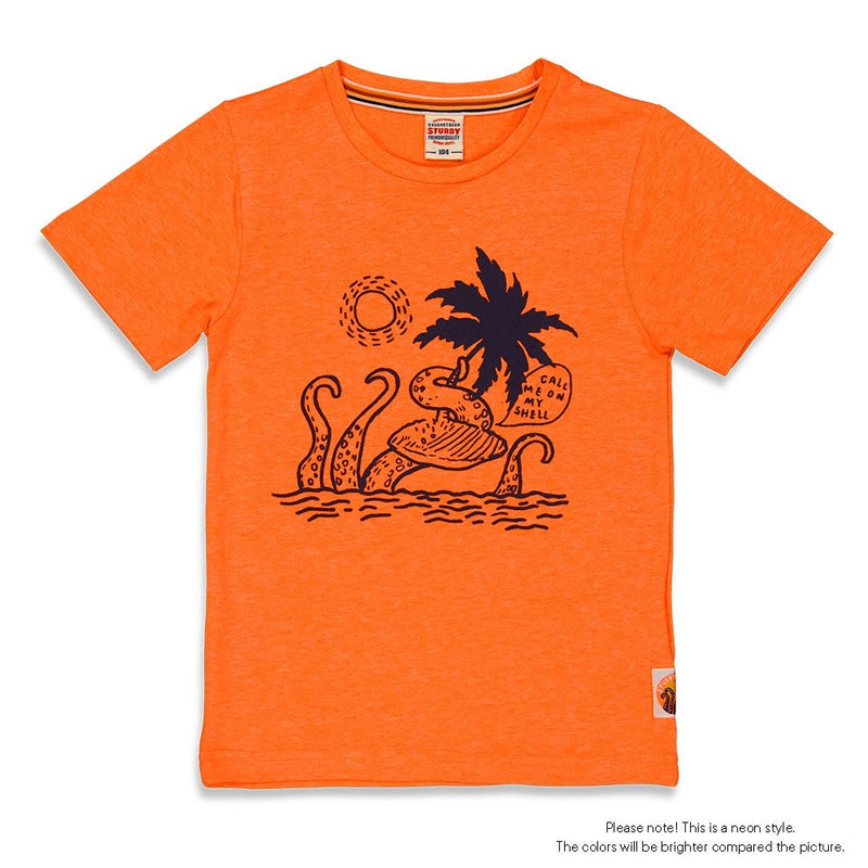 Jongens T-shirt - Captain Ortega van Sturdy in de kleur Neon Koraal in maat 128.