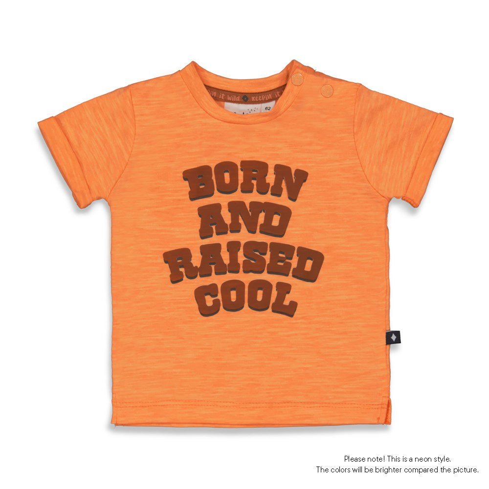 Jongens T-shirt - Yeehaw van Feetje in de kleur Neon Oranje in maat 86.