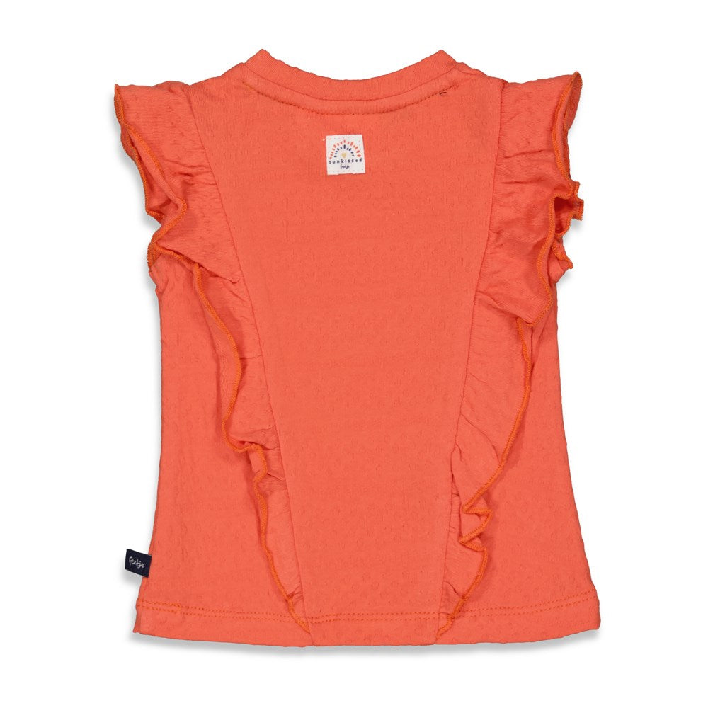 Meisjes T-shirt rusches - Sunkissed van Feetje in de kleur Brique in maat 86.