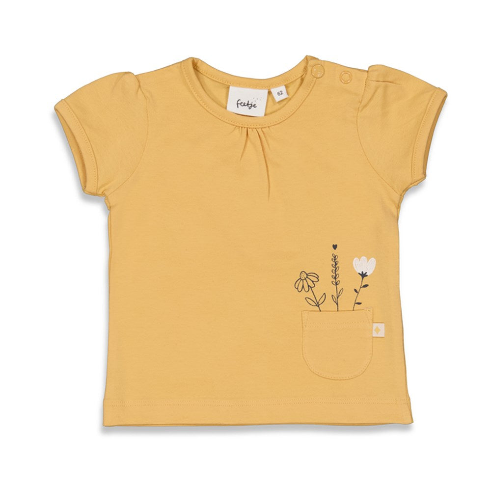 Meisjes T-shirt - Bloom van Feetje in de kleur Okergeel in maat 86.