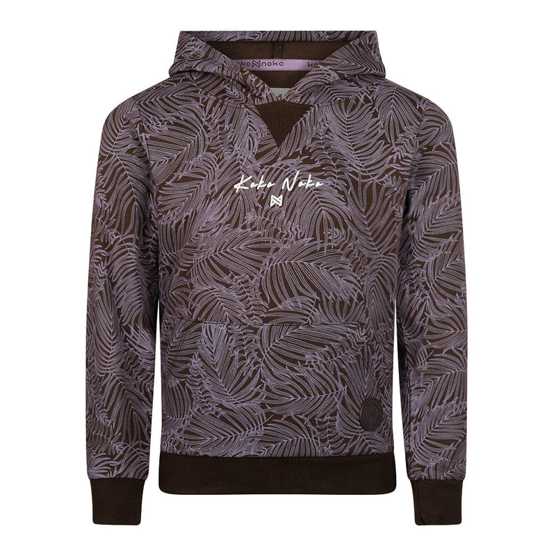 Jongens Sweater with hood van Koko Noko in de kleur  Dark brown in maat 128.