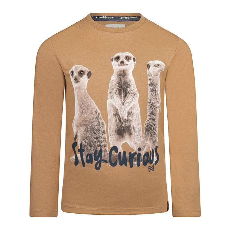 Jongens Longsleeve van Koko Noko in de kleur Dark sand in maat 128.