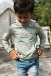 Jongens Sweater ls with hood van Koko Noko in de kleur Dusty green in maat 128.