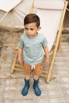 Jongens T-shirt ss long back van Koko Noko in de kleur Dusty blue in maat 128.