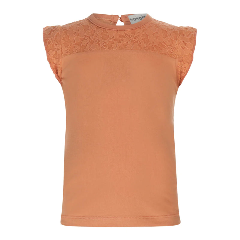 Meisjes Top ss van Koko Noko in de kleur Faded orange in maat 128.