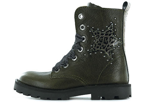 Shoesme Shoesme green biker boot with leopard star