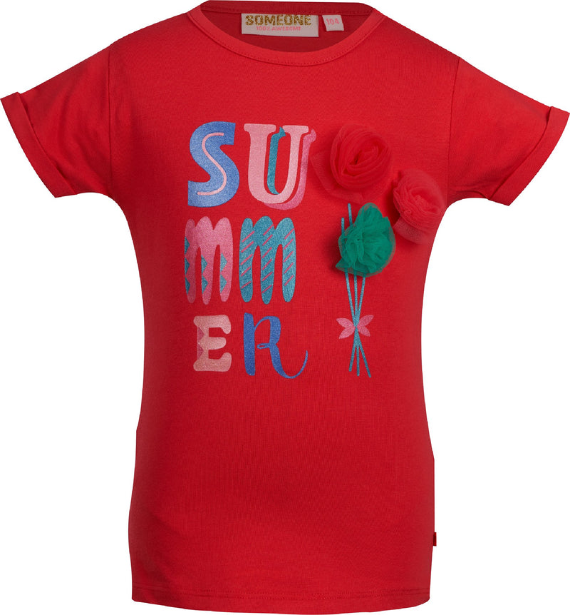 Meisjes T-shirt Summer flower van Someone in de kleur Cherry in maat 140.