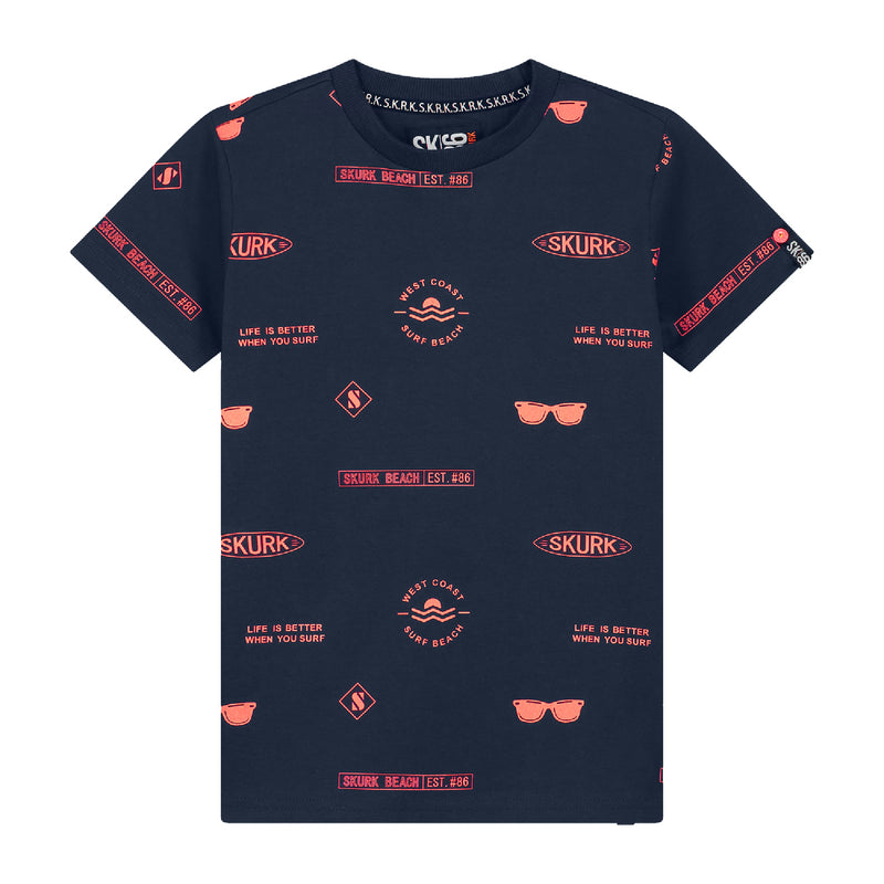 Skurk T-shirt Tan Dark Blue Coral aop