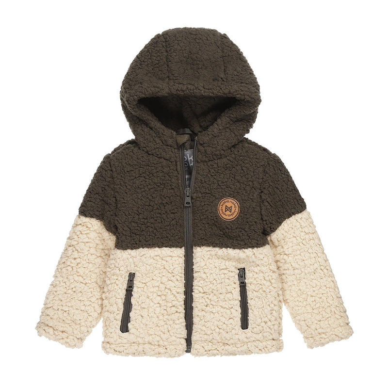 Jongens Outside cardigan ls van Koko Noko in de kleur Army green in maat 128.