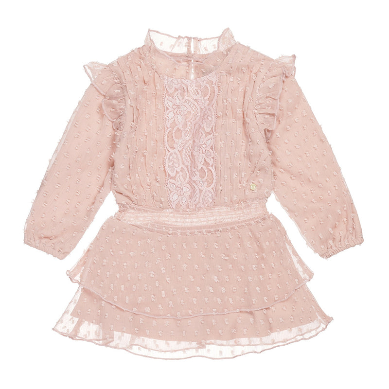 Meisjes Dress ls van Koko Noko in de kleur Dusty pink in maat 128.