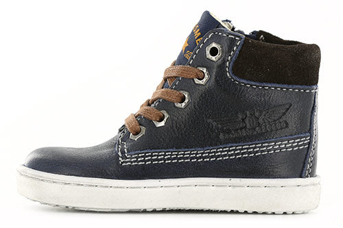 Shoesme Shoesme blauwe hoge veterbootie met suède bies