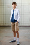 Jongens Linnen look shirt van SevenOneSeven in de kleur Snow White in maat 170-176.