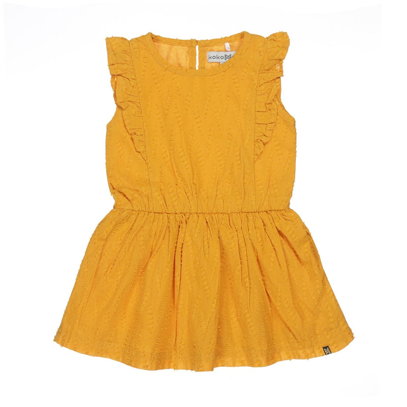 Meisjes Dress ss van Koko Noko in de kleur Ochre in maat 128.