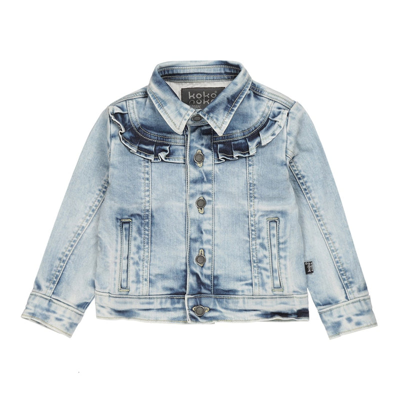 Meisjes Jacket van Koko Noko in de kleur Blue jeans in maat 128.
