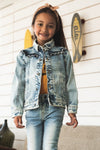 Meisjes Jacket van Koko Noko in de kleur Blue jeans in maat 128.