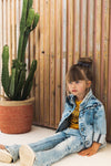 Meisjes Jacket van Koko Noko in de kleur Blue jeans in maat 128.