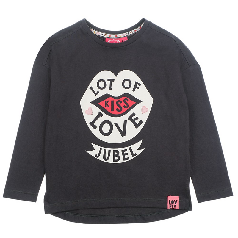 Meisjes Longsleeve Love - Bittersweet van Jubel in de kleur Antraciet in maat 140.