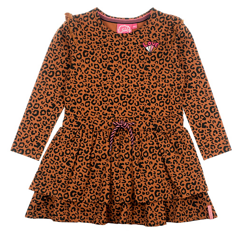 Meisjes Jurk AOP - Animal Attitude van Jubel in de kleur Bruin in maat 140.
