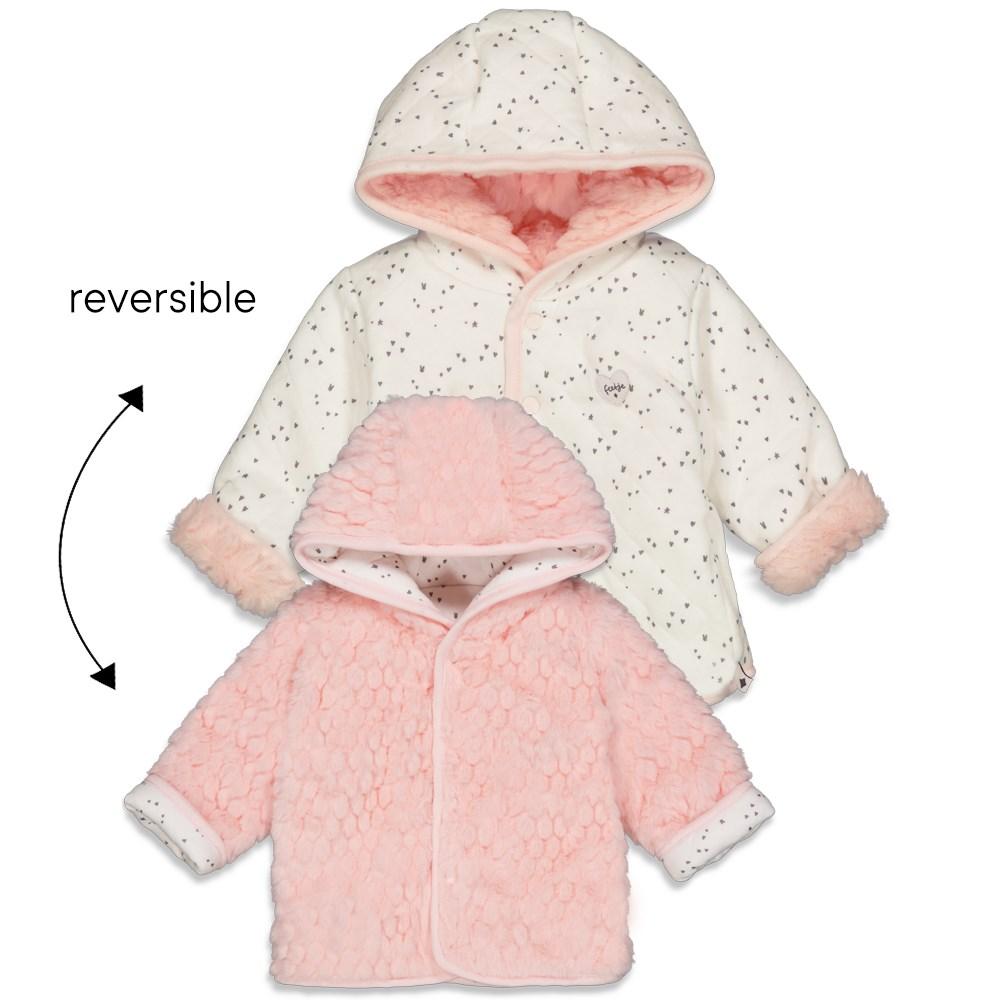 Babys Omkeerbaar jasje met capuchon - Cutest Thing Ever van Feetje in de kleur Roze in maat 62.