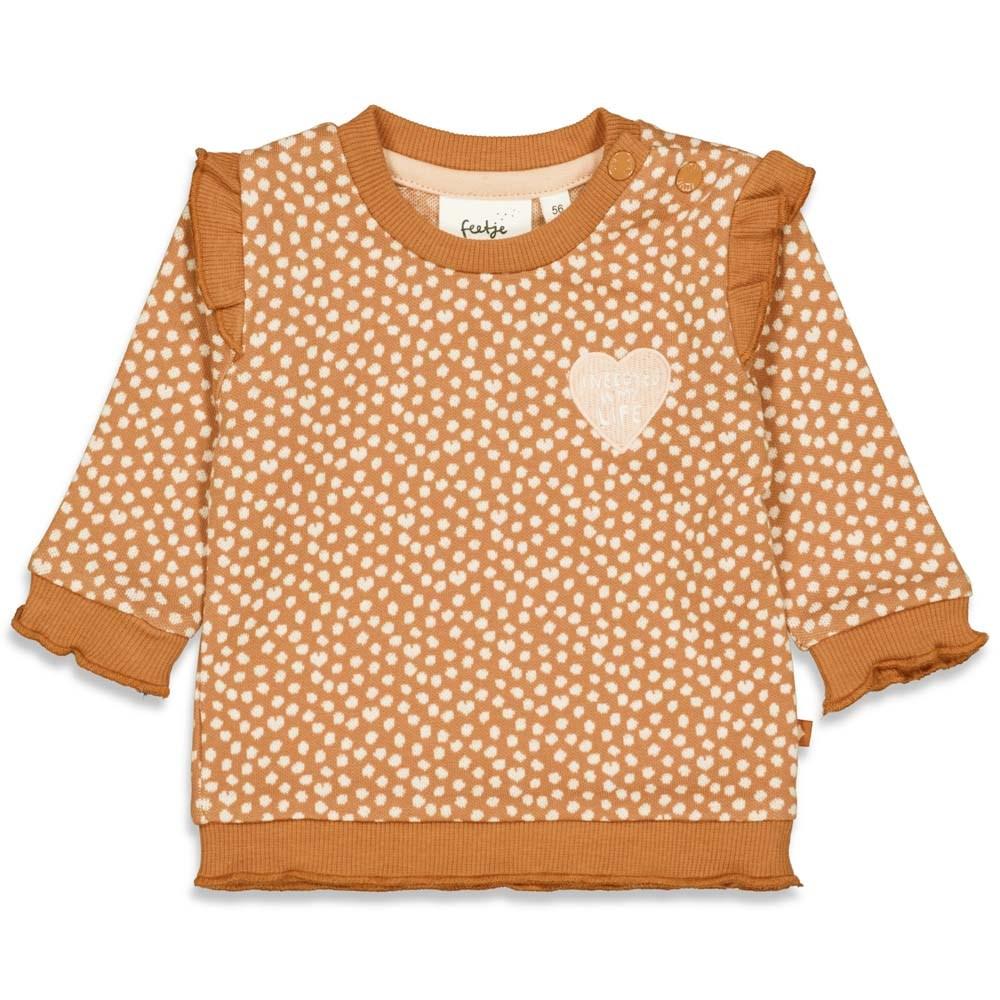 Babys Sweater stip - Love You More van Feetje in de kleur Hazelnoot in maat 68.