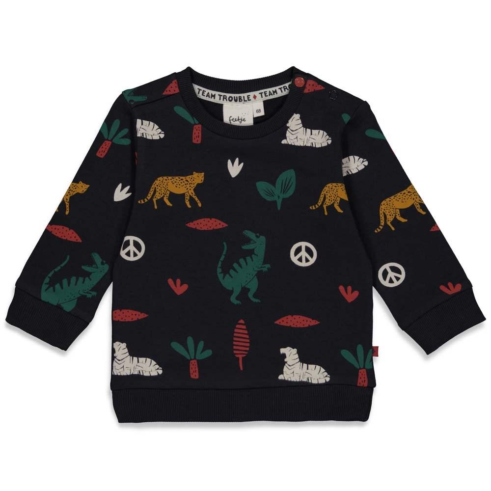 Babys Sweater AOP - Team Trouble van Feetje in de kleur Antraciet in maat 86.