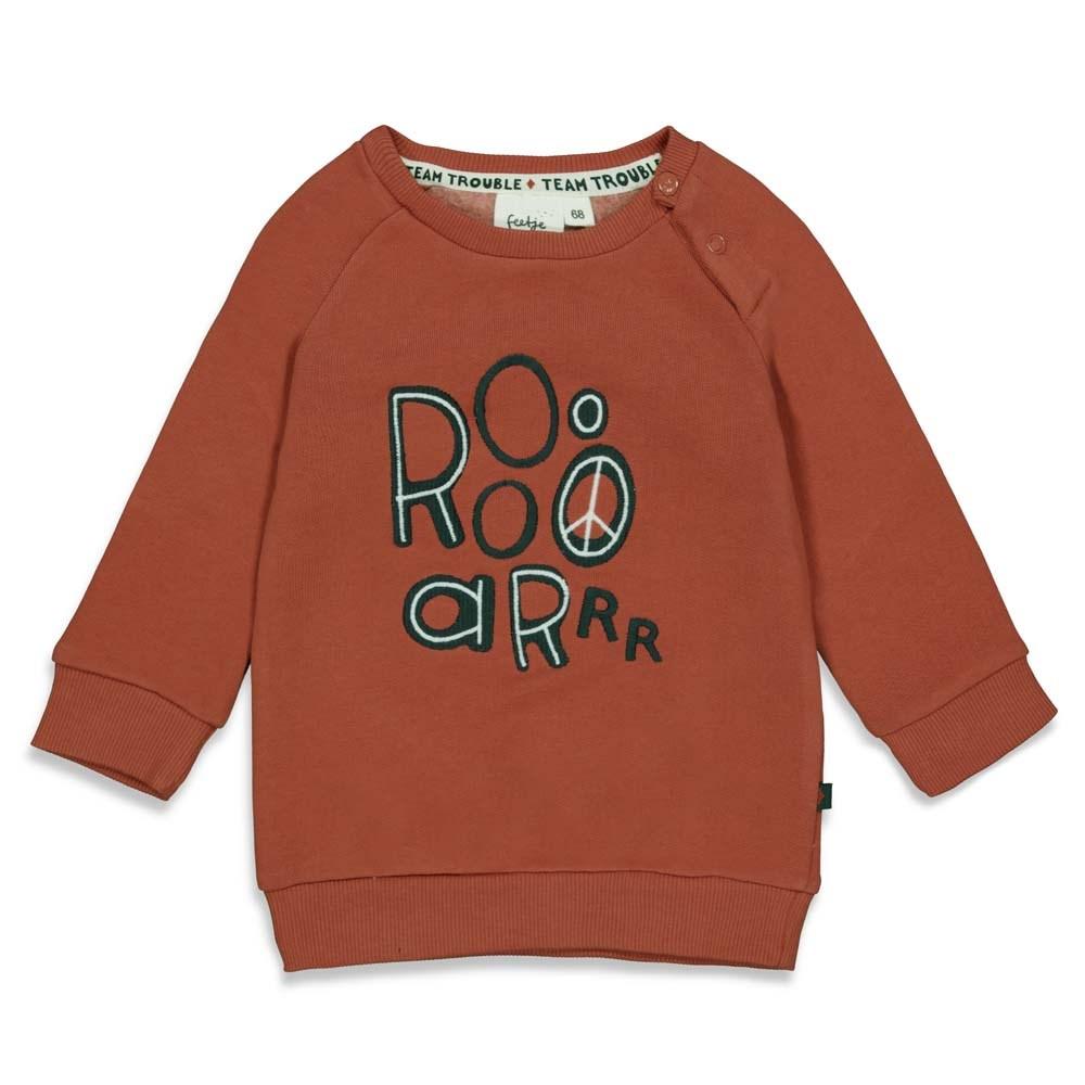 Babys Sweater Roar - Team Trouble van Feetje in de kleur Rood in maat 86.