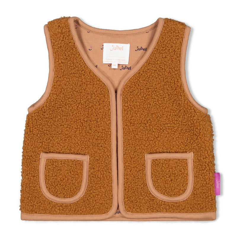Meisjes Gilet Teddy - Flowers For Life van Jubel in de kleur Camel in maat 128.